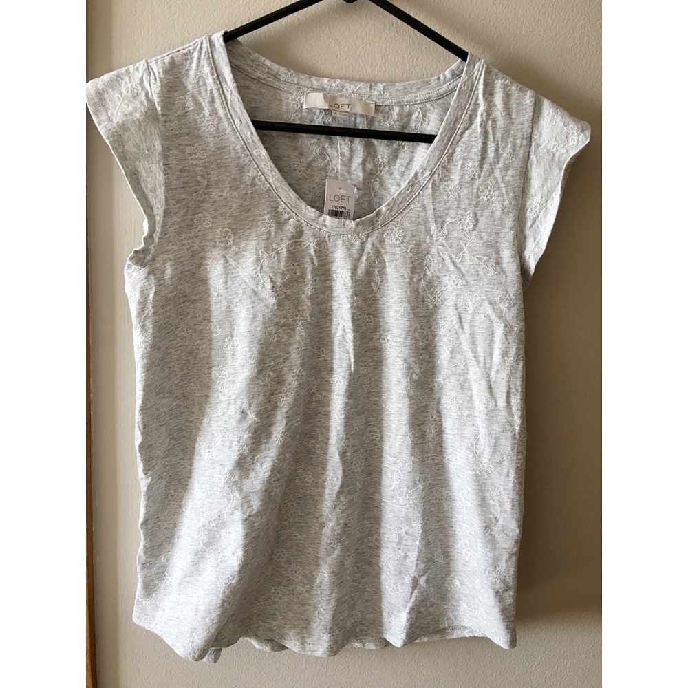 NWOT | Flutter Sleeve Embroidered Cotton Tee | S | LOFT
